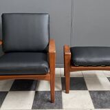 arne Wahl Iversen teak arm chair with ottoman