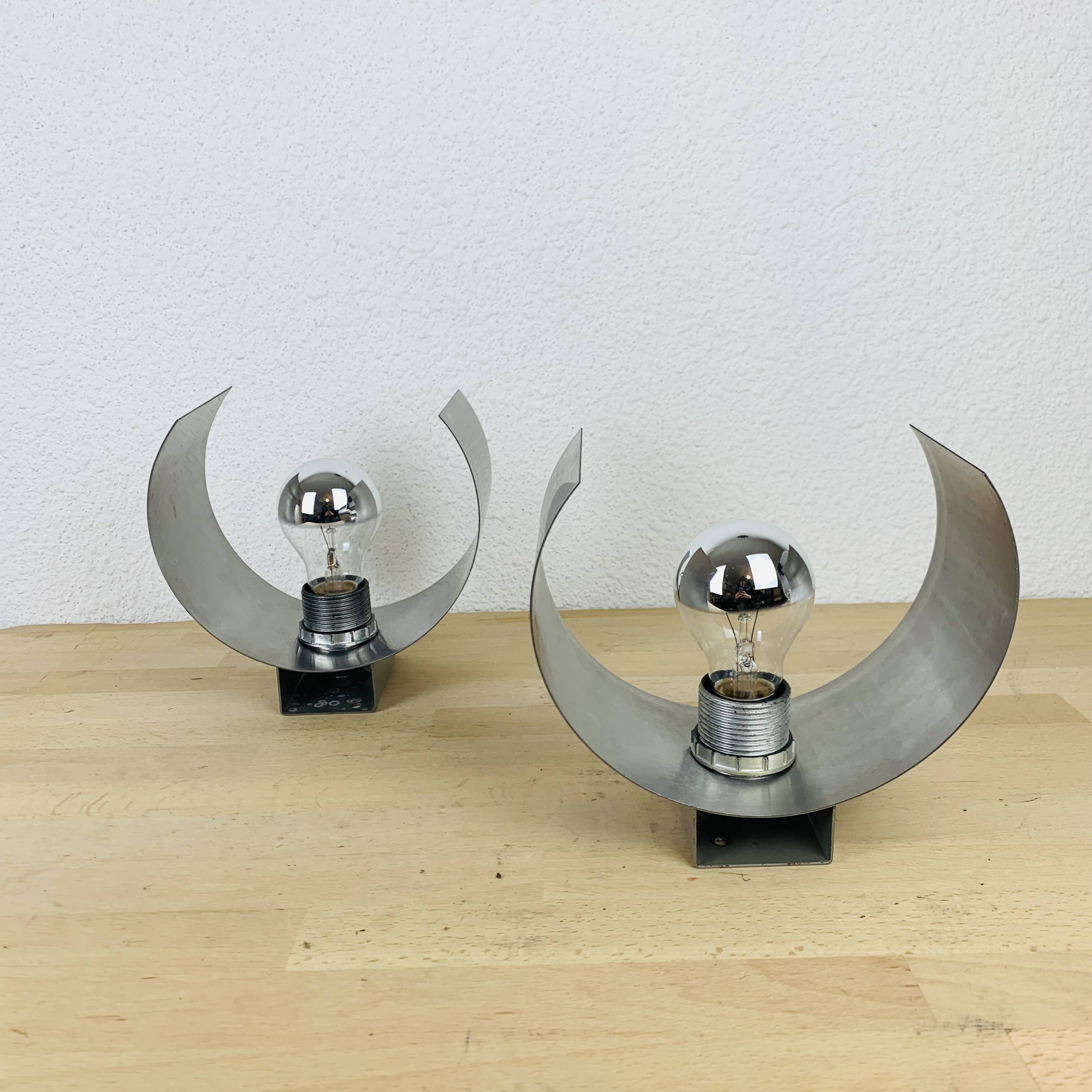 Pair of 70's brushed aluminum space age wall lights