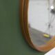 Unusual round wall mirror 60 cm teak edge on green rectangular board 1960.