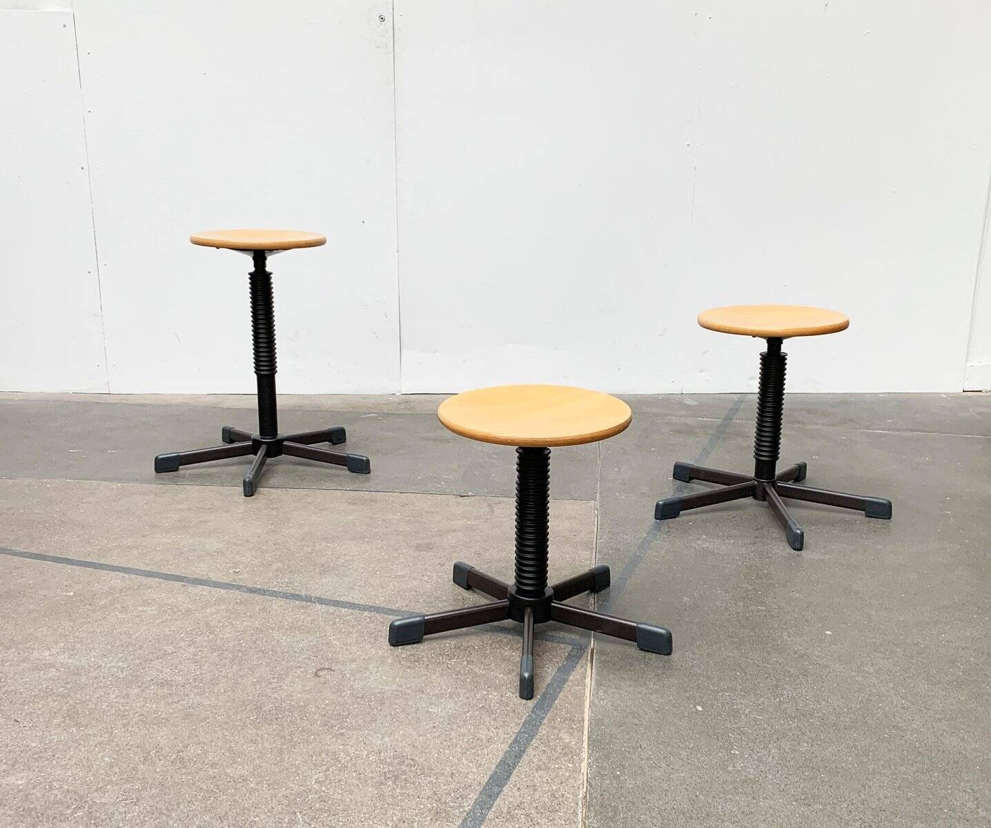 Vintage German industrial workshop stools, set of 3