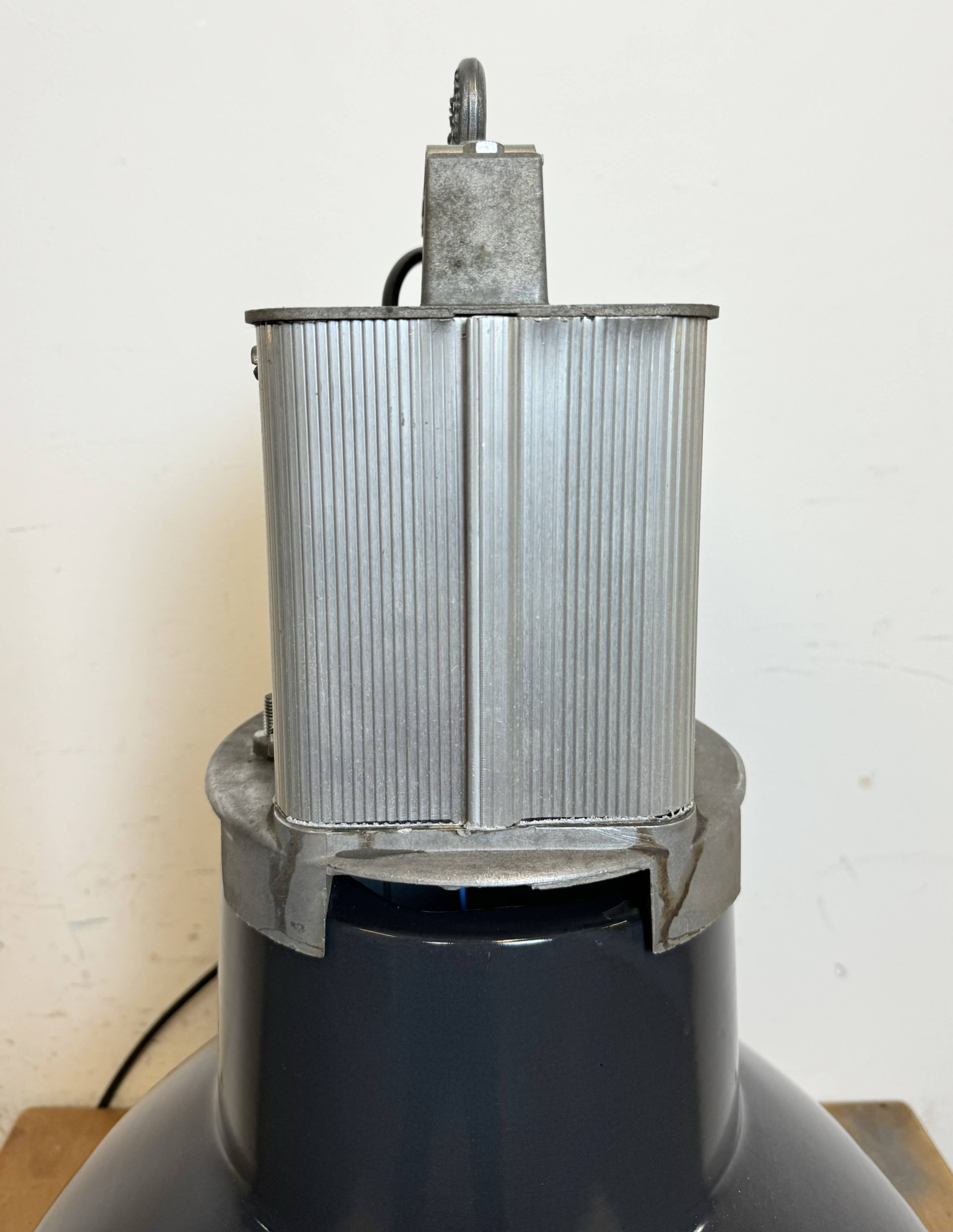 Industrial french dark blue enamel pendant lamp from mazda, 1960s