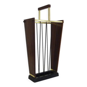 Porte-Parapluie, porte canne en laiton teck et métal Allemagne Années 60