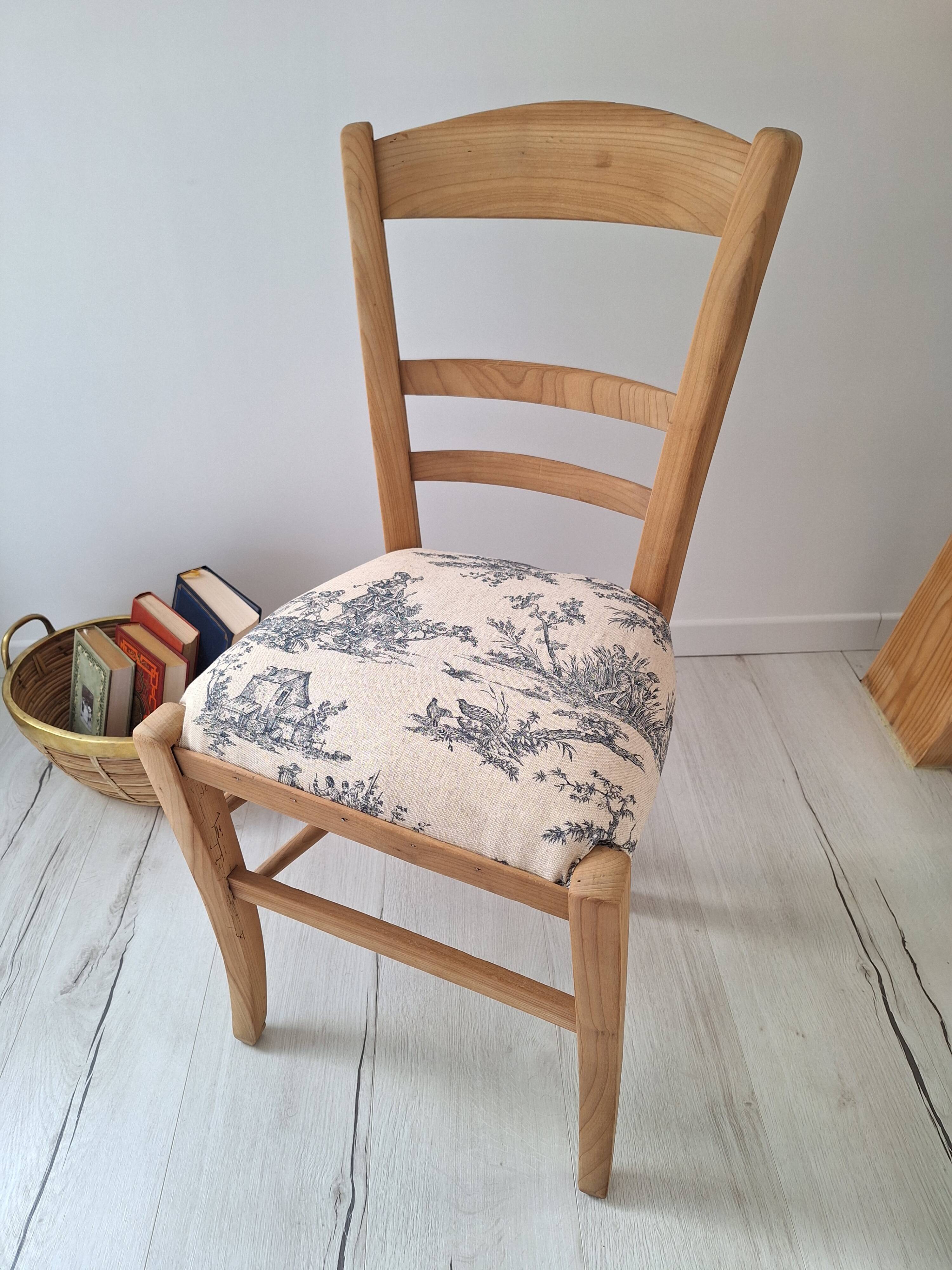 Chaise de campagne en toile de Jouy bleu