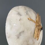 1900 alabaster ball shaped box surmounted by a golden dragonfly