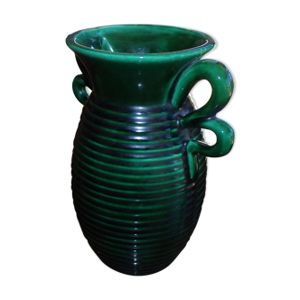 Vase amphore en céramique émaillée verte