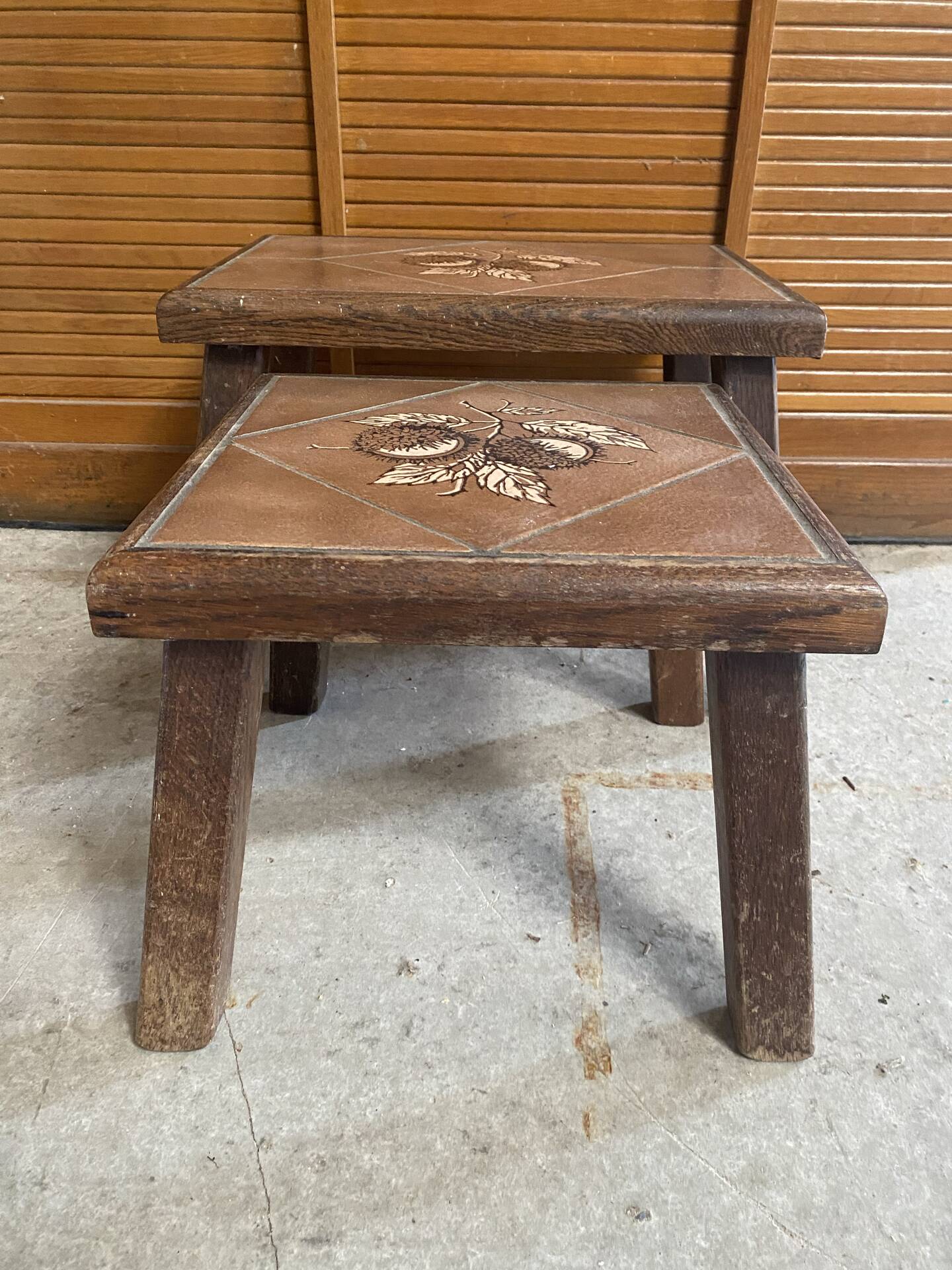 Antique nesting tables vallauris atelier barrois wood + ceramic c