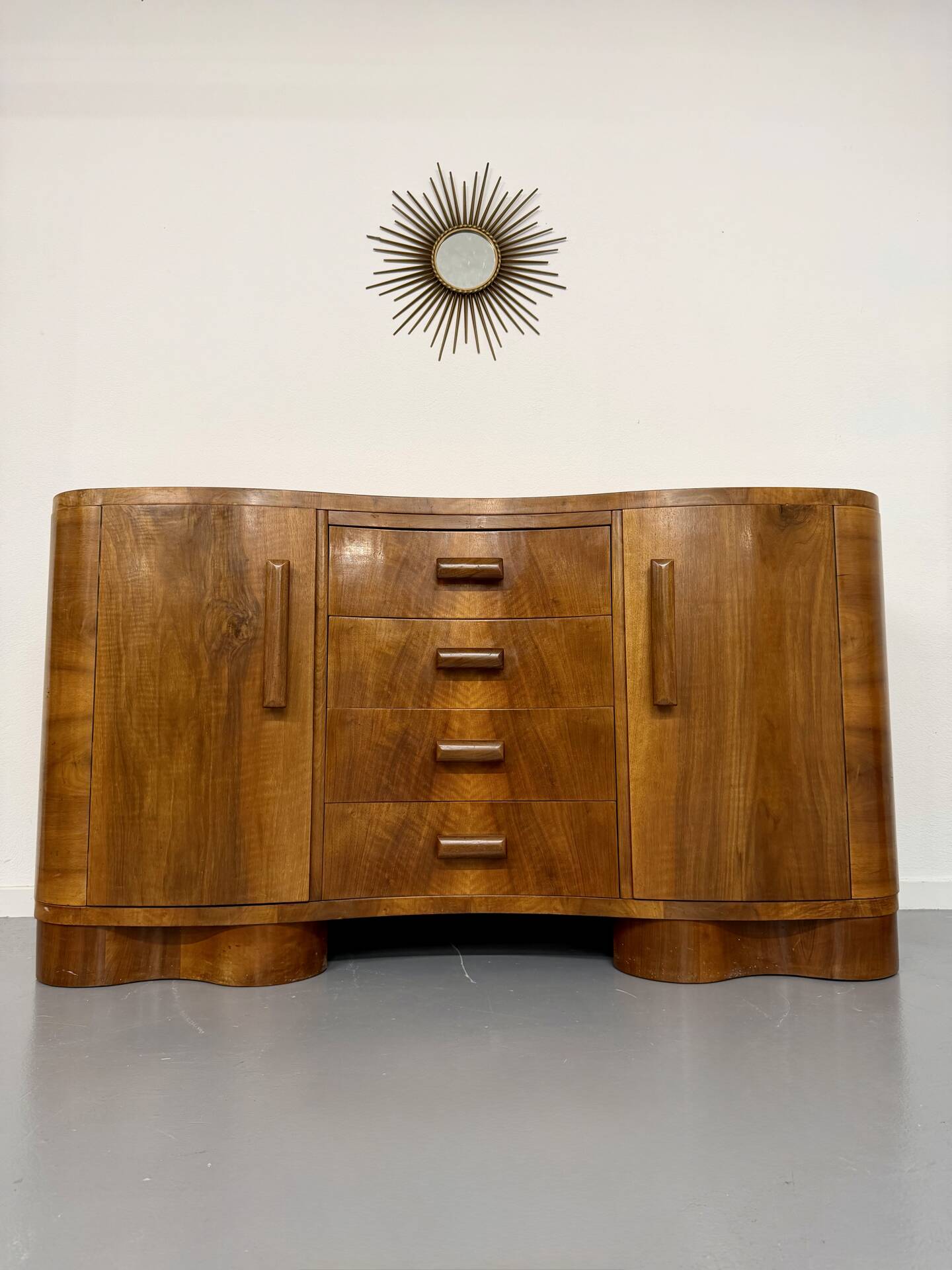 Antique walnut sideboard in Art Deco style from the 1930s.
