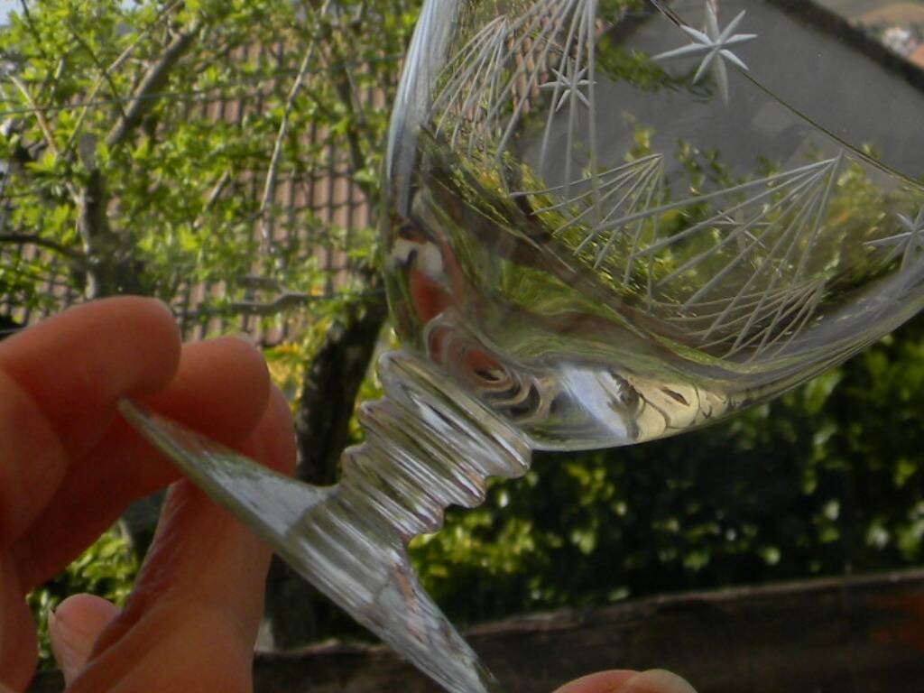 6 Art Deco engraved wine glasses, Meisenthal glassware