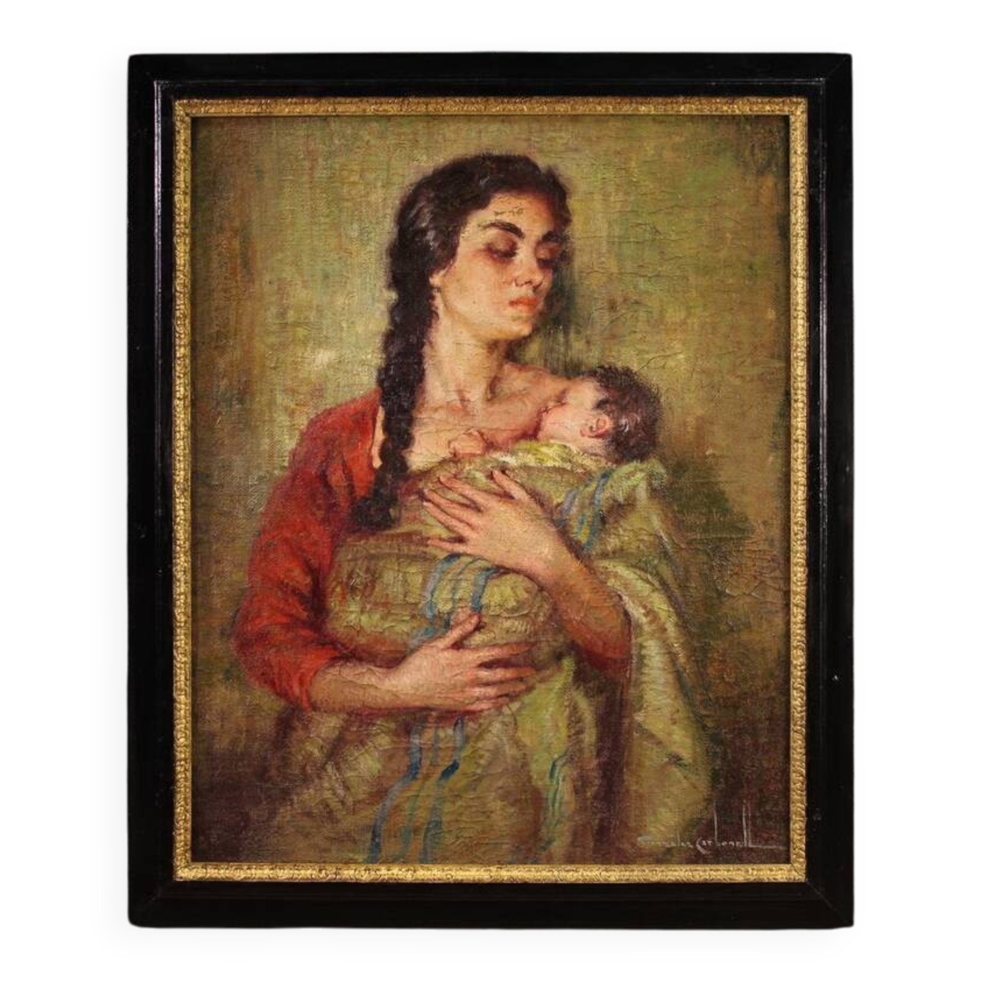 Peinture espagnole "Maternité" signée, 20e siècle