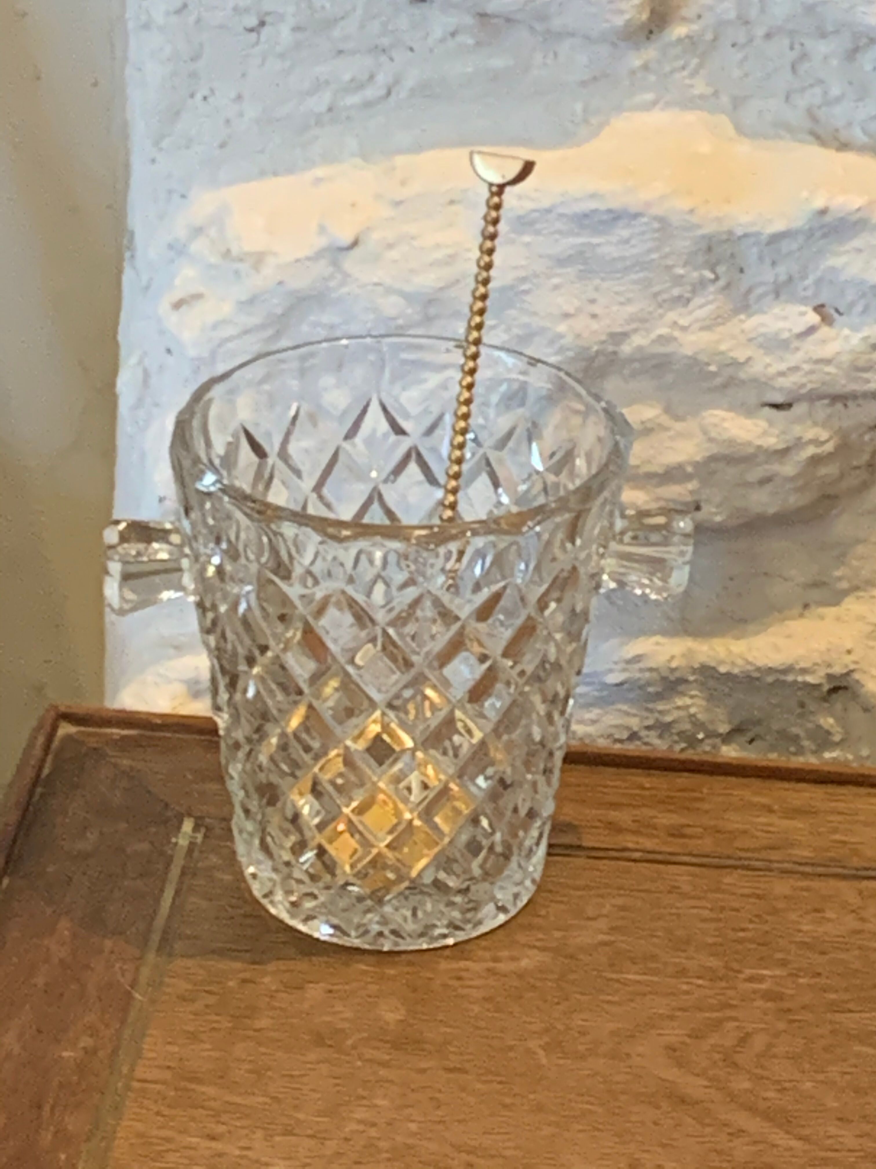 Ice bucket and its vintage 1950 gold metal spoon