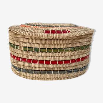 Boîte corbeille en rotin tressé des années 60