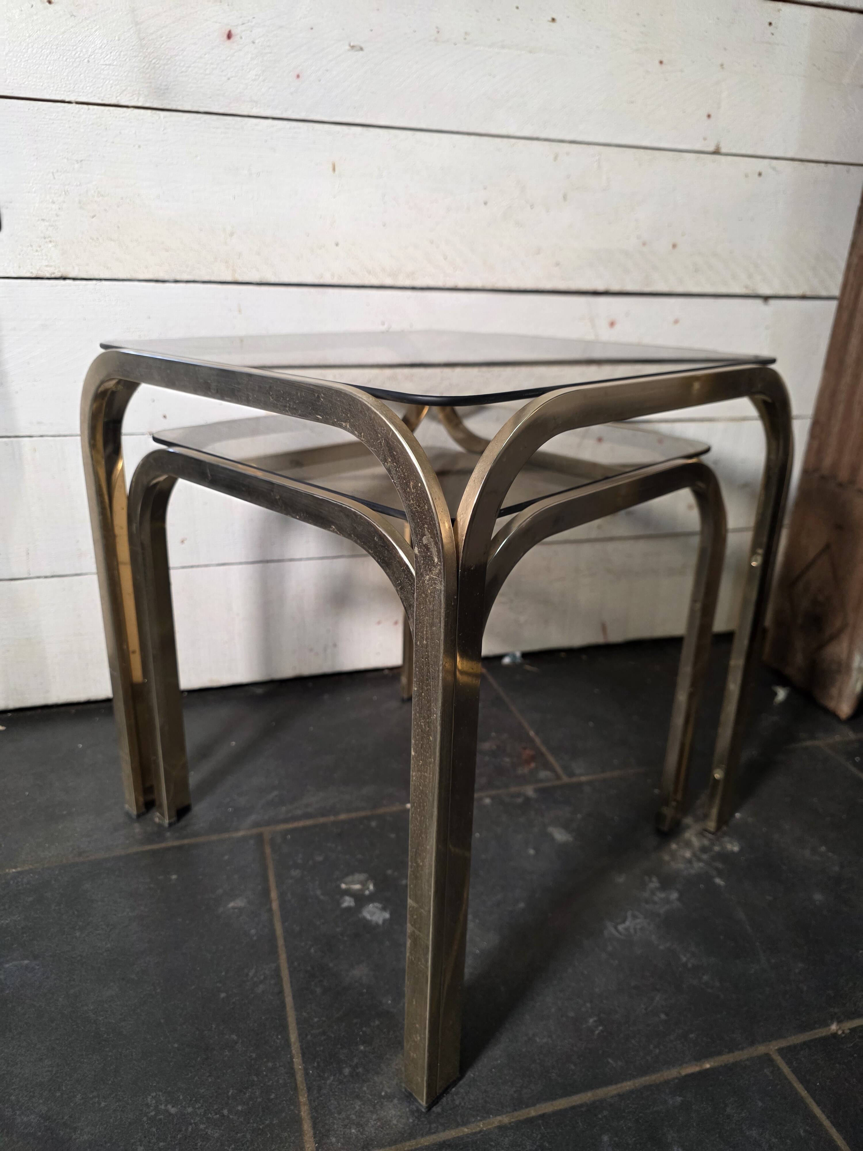 1970s golden metal nesting table