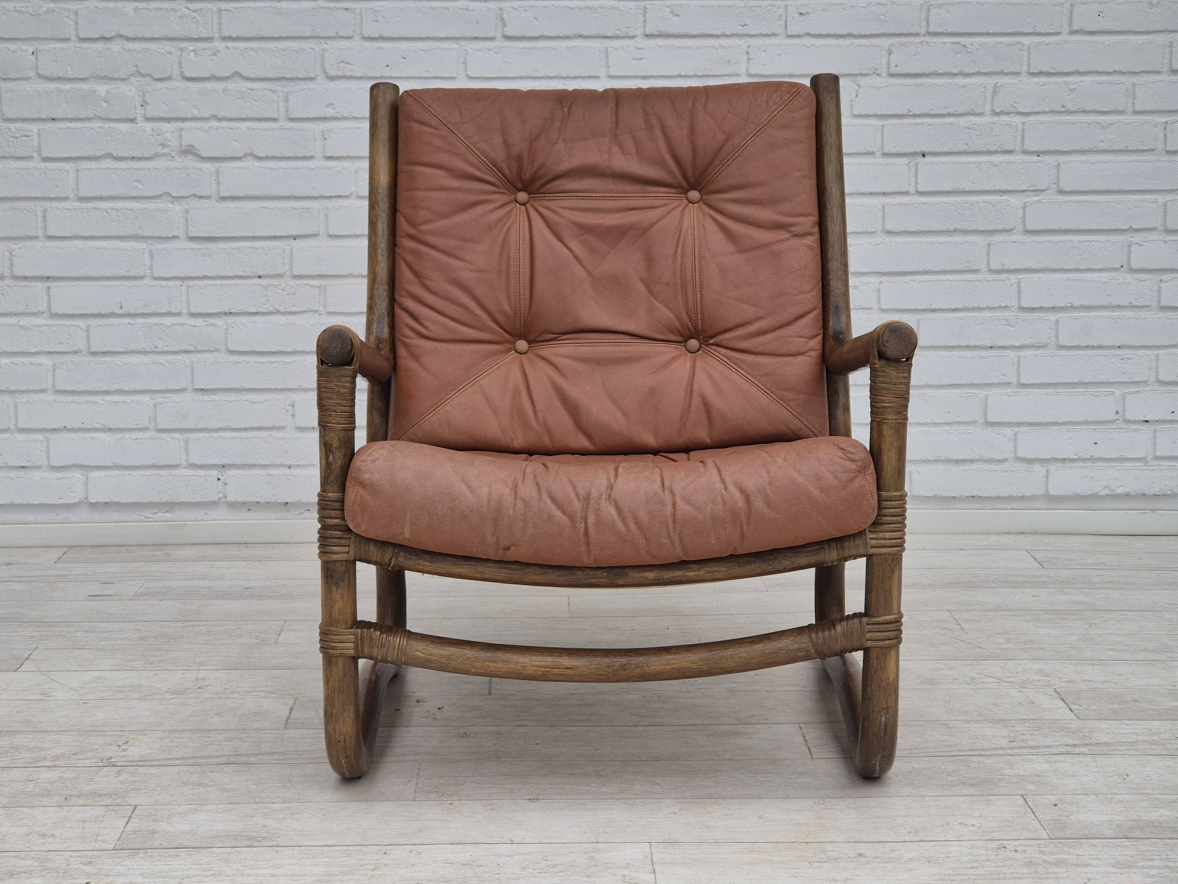 1970s, Scandinavian armchair, original very good condition, bamboo, leather.