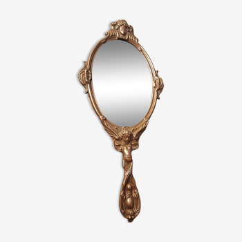 Golden bronze hand face mirror