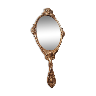 Golden bronze hand face mirror