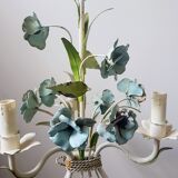 Vintage tole chandelier with light blue roses 1960s
