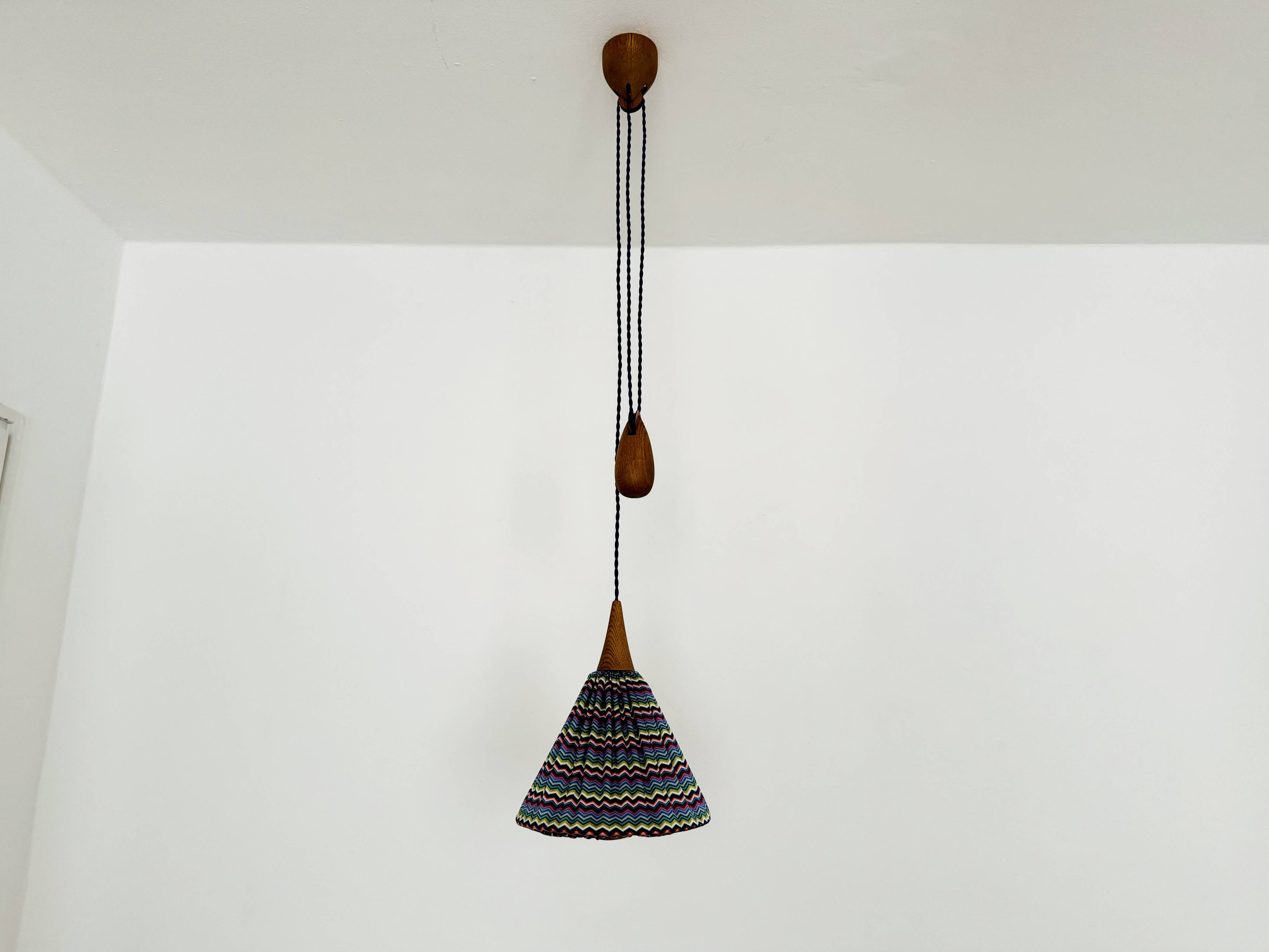 Oak Pendant Lamp with Counterweight by Uno and Östen Kristiansson