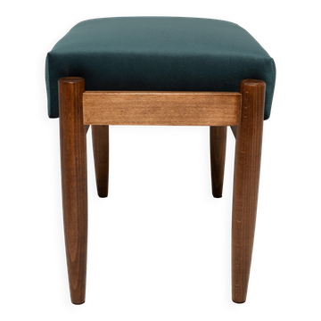 Tabouret vintage milieu du siècle bleu pétrole en velours, Edmund Homa, Europe, années 1960