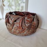 Vintage Japanese Ikebana basket made of smoked bamboo in natural