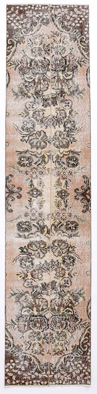 2x9 Rug For Floral Green Turkish Vintage Runner Rug, 64x279Cm SKU 24965