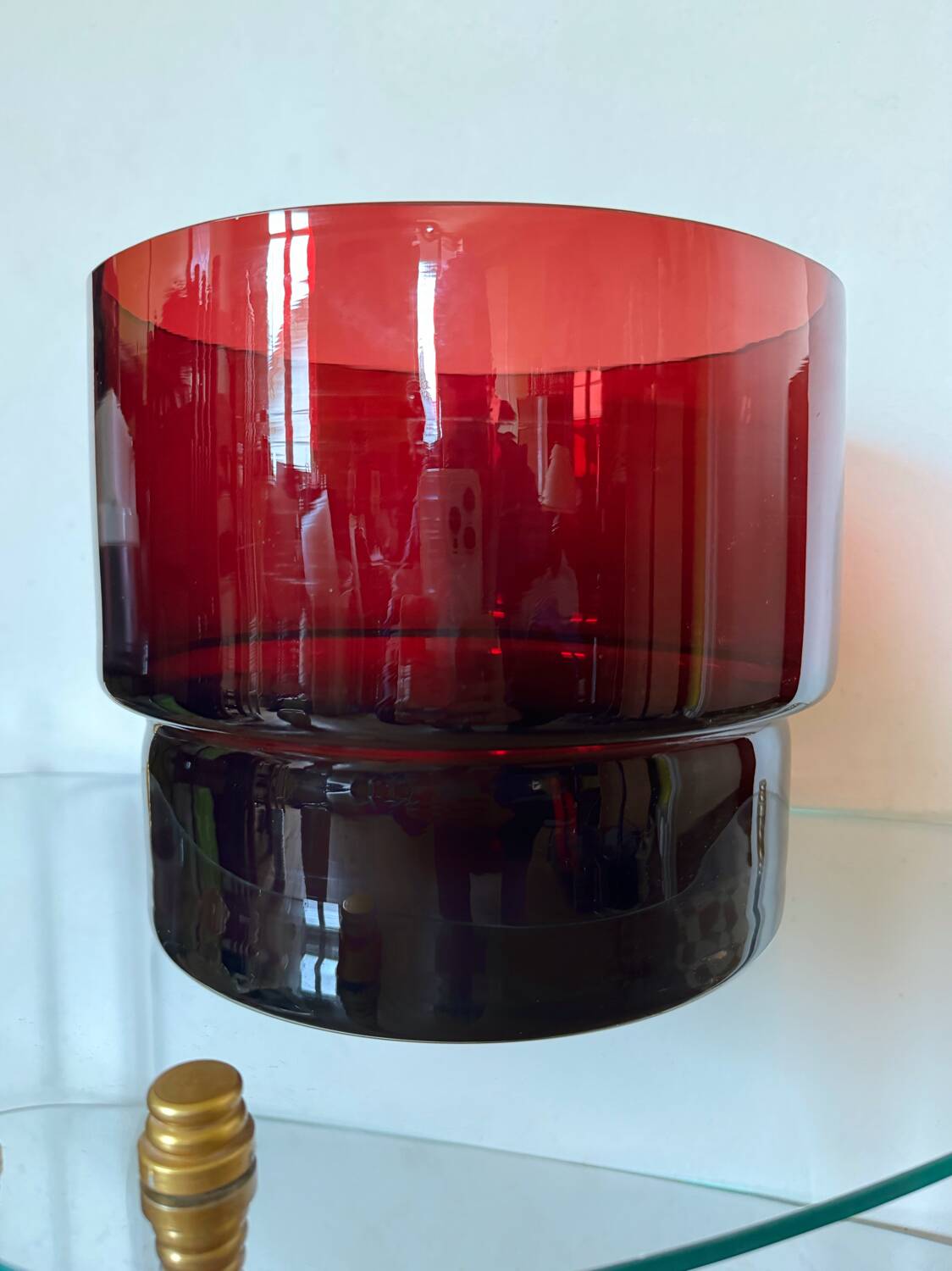 Red glass flowerpot from the 60s