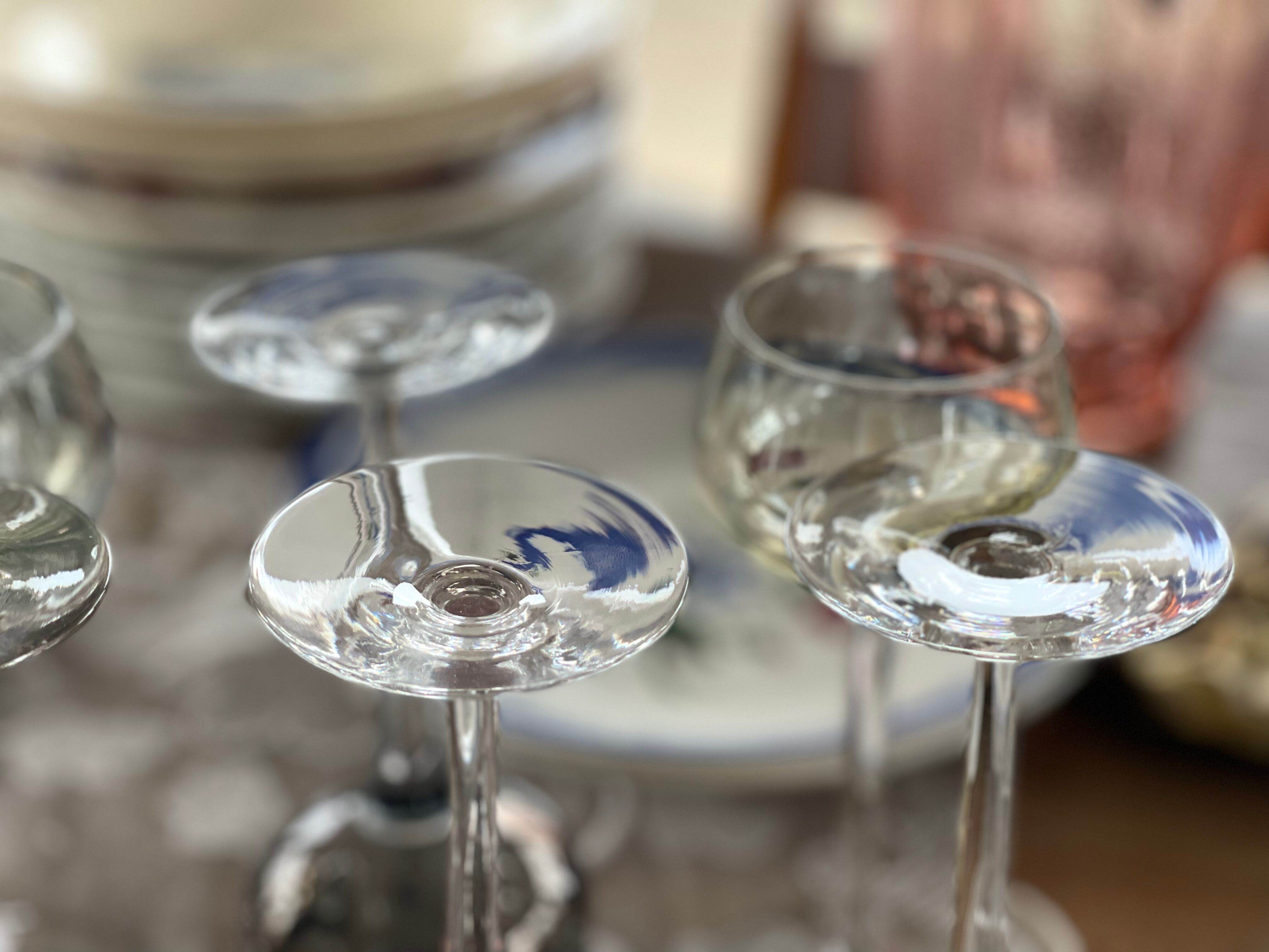 7 vintage iridescent foot glasses