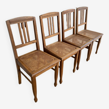 4 chaises cannées art déco 1920 1930 en bois et cannage anciennes