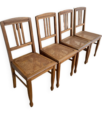 4 chaises cannées art déco 1920 1930 en bois et cannage anciennes | Selency