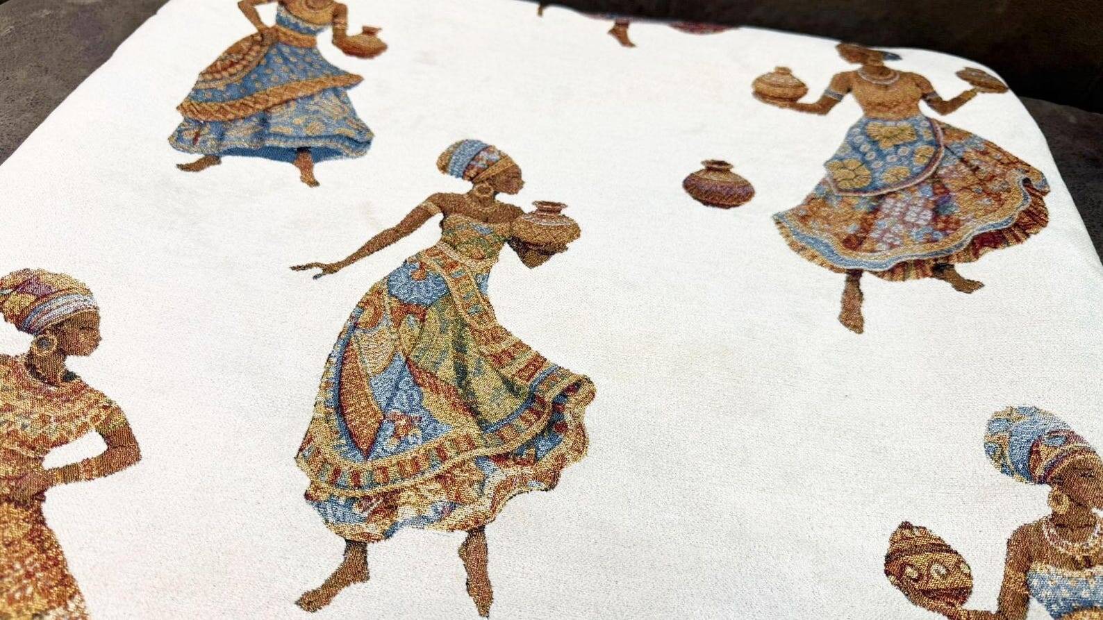 African Pottery Women Jacquard Cushion, Figural Woven Pillow Cover