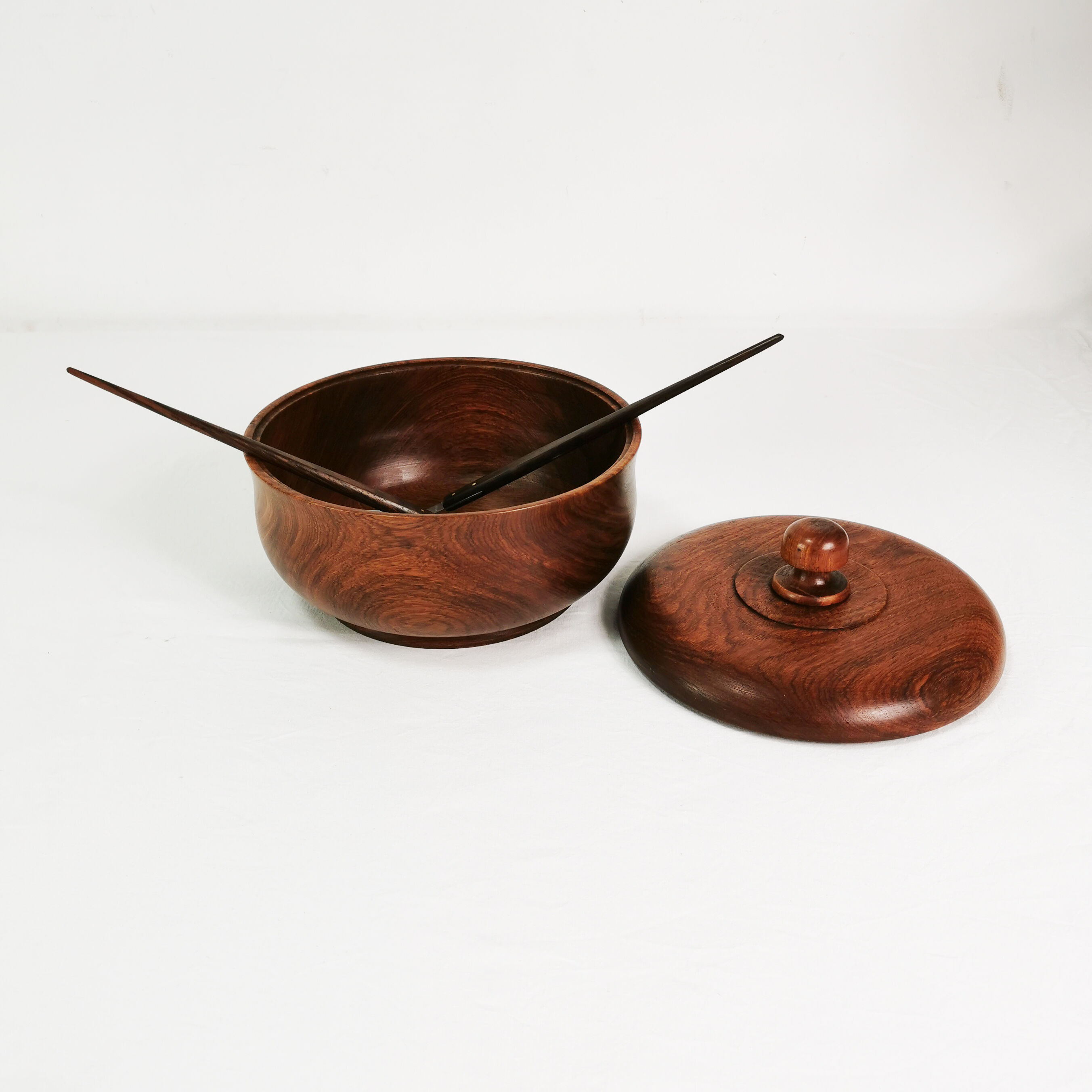 Large teak bowl and salad spoons, Denmark, 1960s