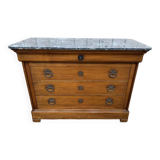 Commode de style Louis Philippe en merisier et marbre gris veiné
