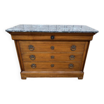 Commode de style Louis Philippe en merisier et marbre gris veiné