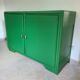 Old sideboard buffet Green wood and bamboo vintage storage unit