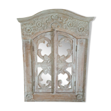 Carved white wood mirror 1990 decorative carved with opening shutters on a square mirror