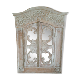 Carved white wood mirror 1990 decorative carved with opening shutters on a square mirror