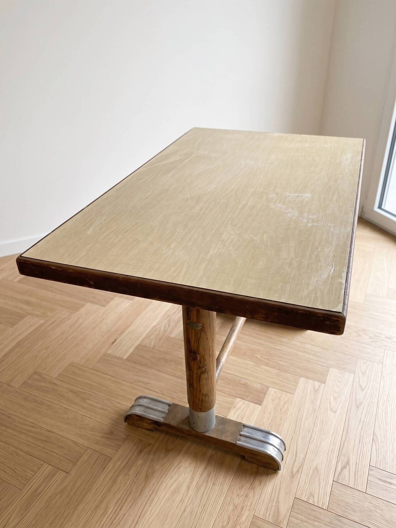 Antique bistro table L. Buchon in wood and metal