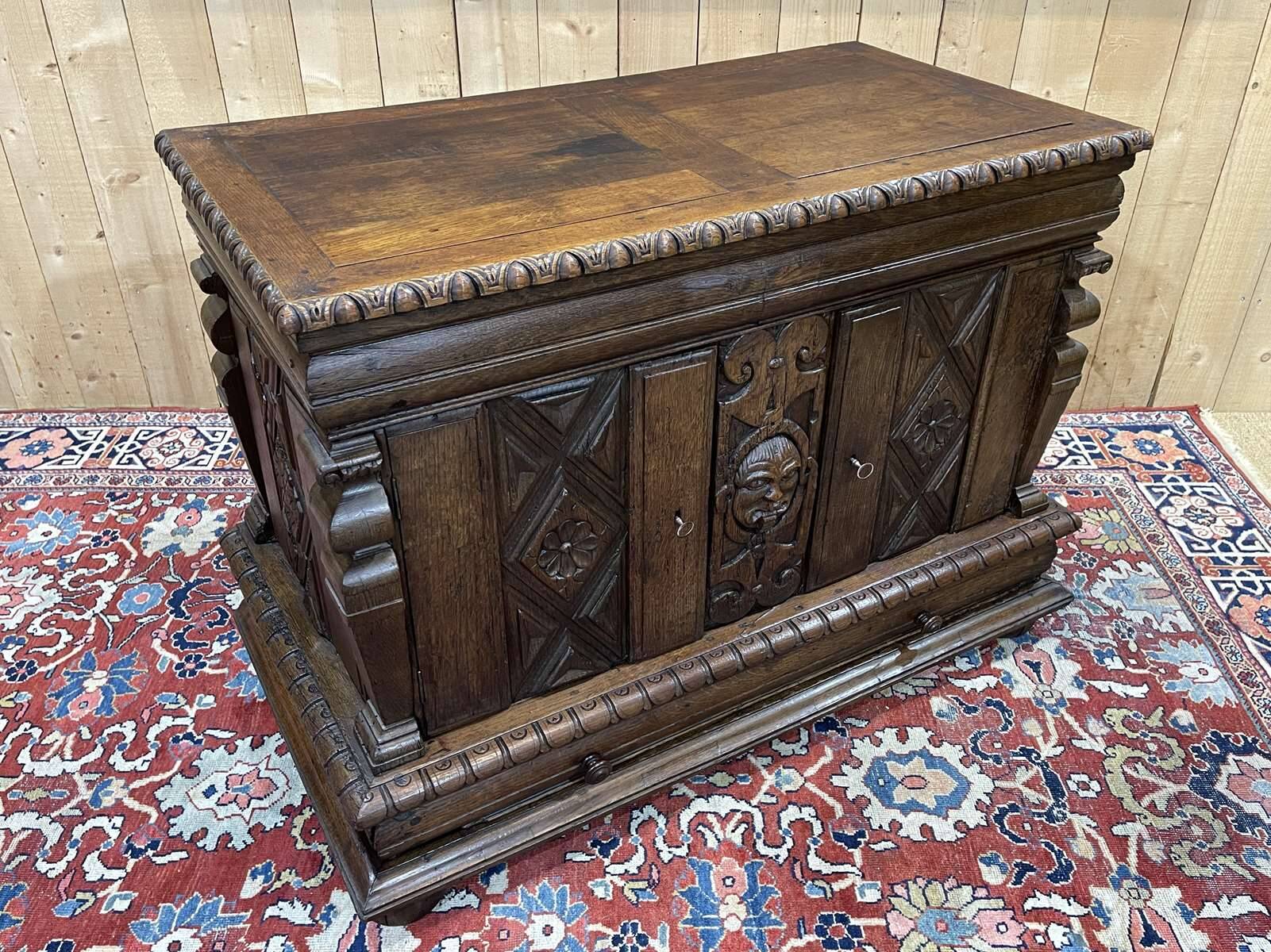 Late 17th century Renaissance oak chest transformed into a sideboard