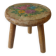 Old tripod stool with 3 wooden legs, painted floral decoration, flower bouquet