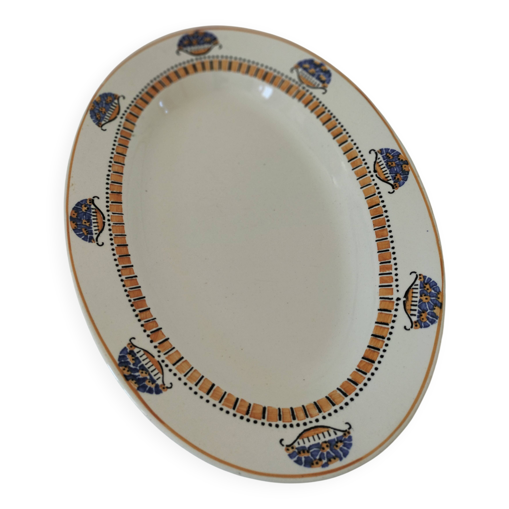 Oval Art Deco plate from Longwy pottery.