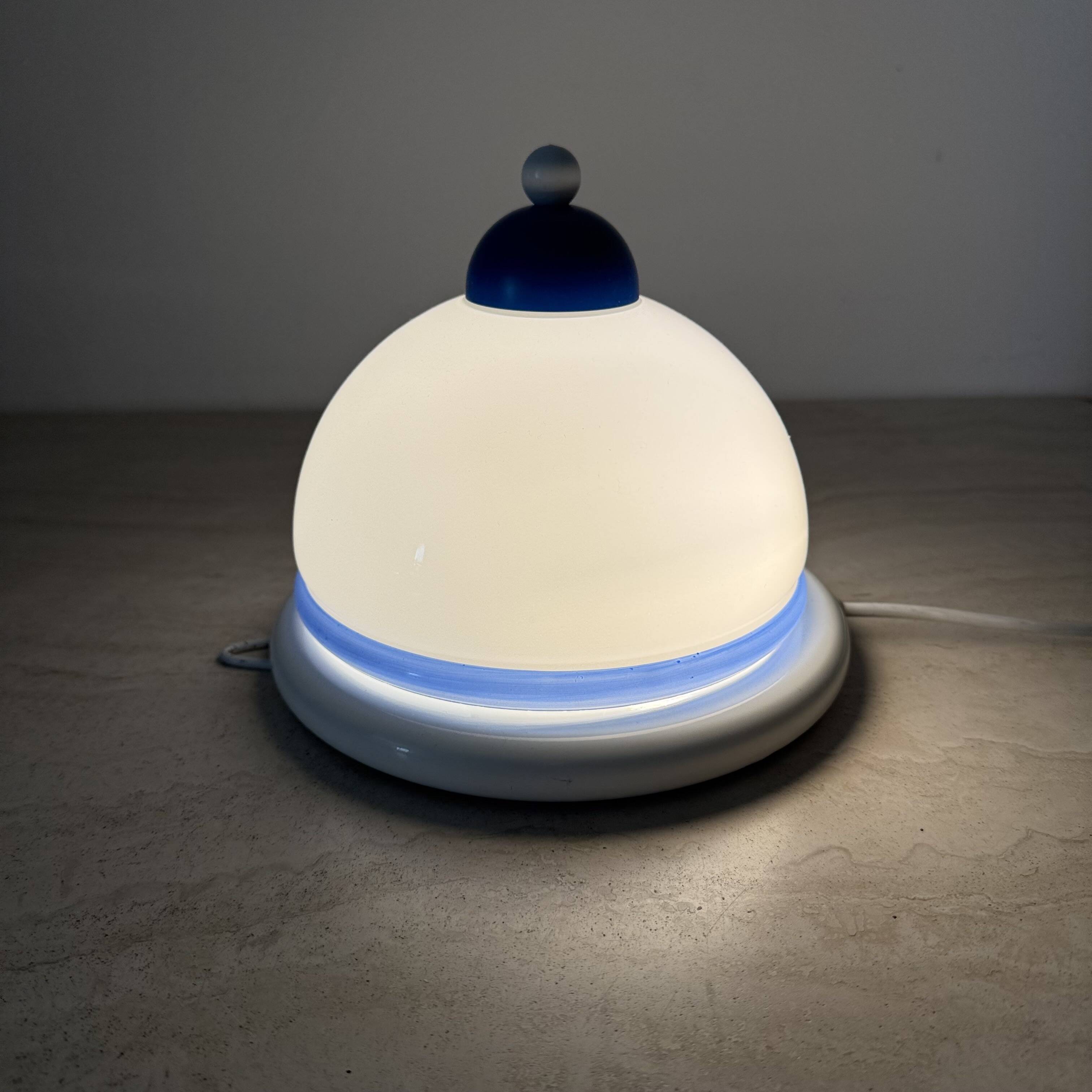 Vintage glass blue and white wall lamp sconce , 1970s