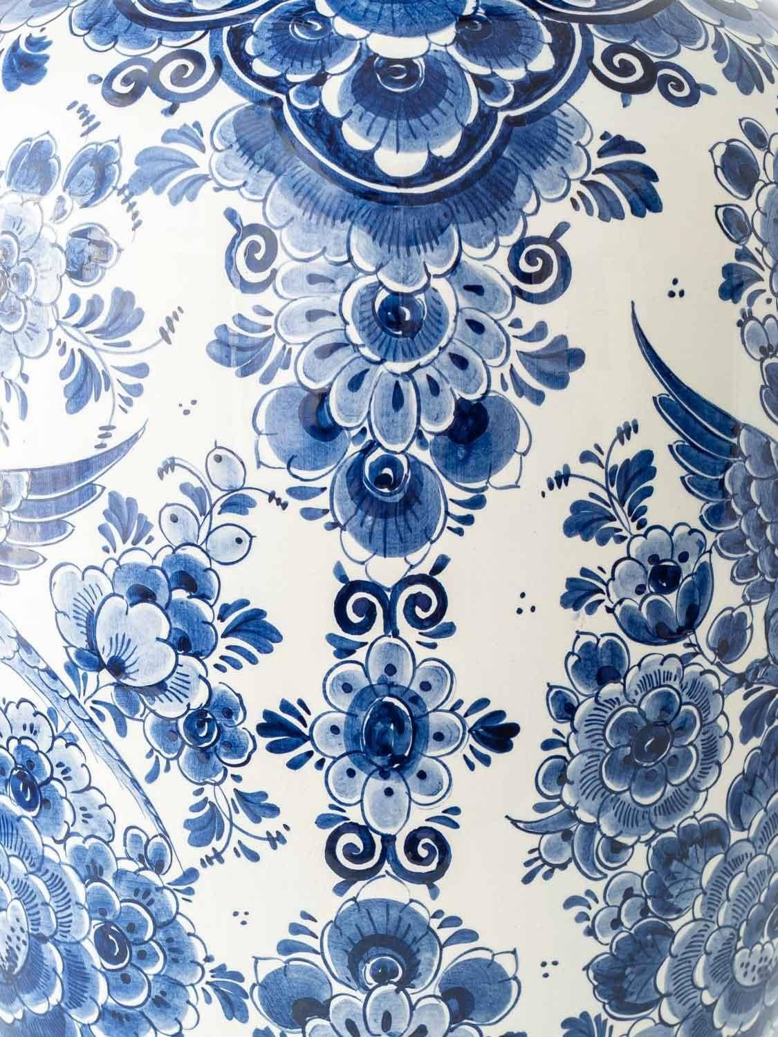 Monumental blue and white baluster vase from Delft, hand-painted, 1950s, Dutch.