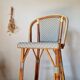 Pair of vintage Gatti bar stools in two-tone rattan and caning.