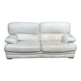 Scandinavian 2-seater sofa in genuine beige leather 200cm