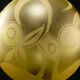Acid engraved glass ball decorated with birds and geometric art deco