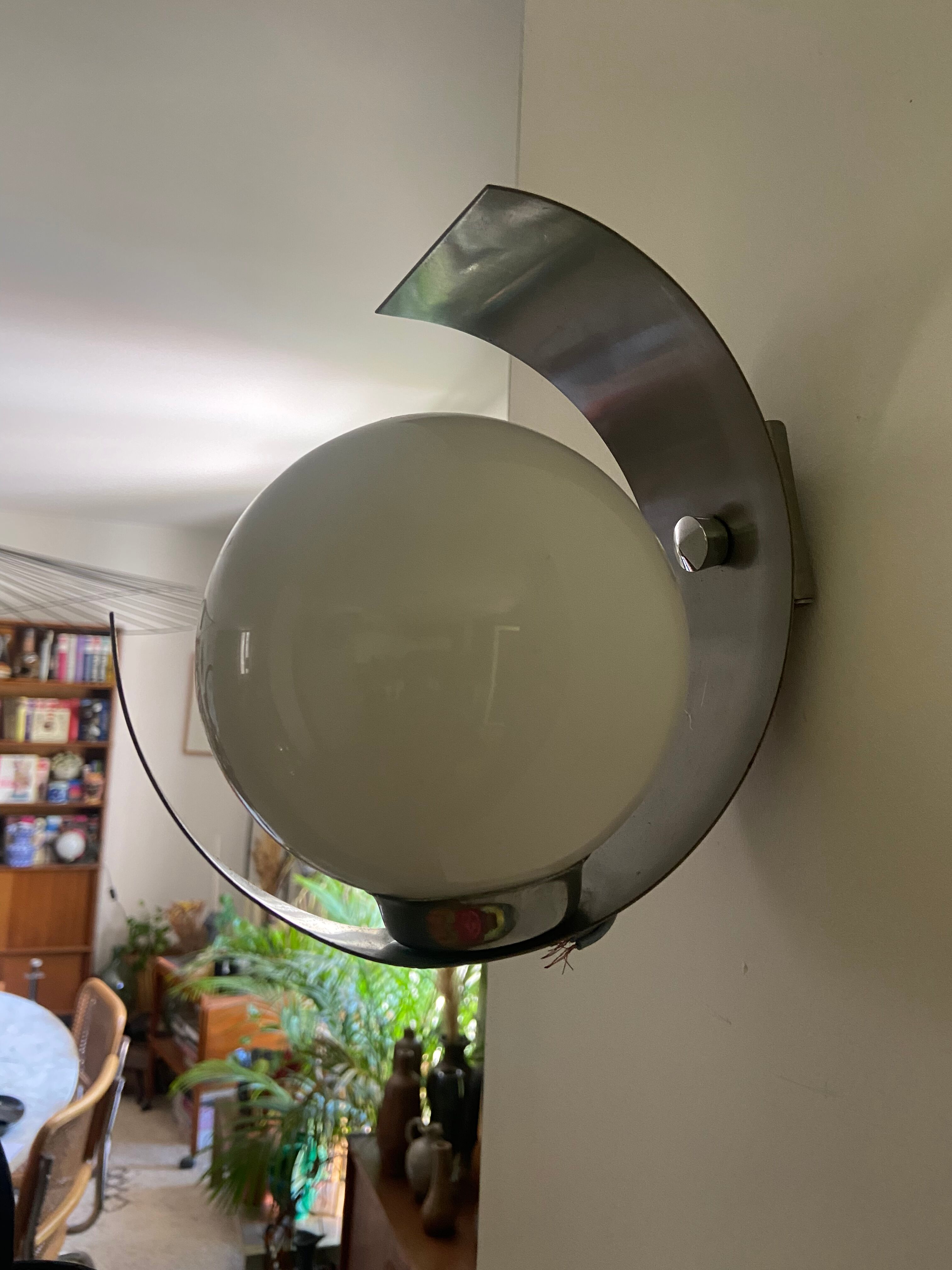 Space age chrome and opaline wall lamp