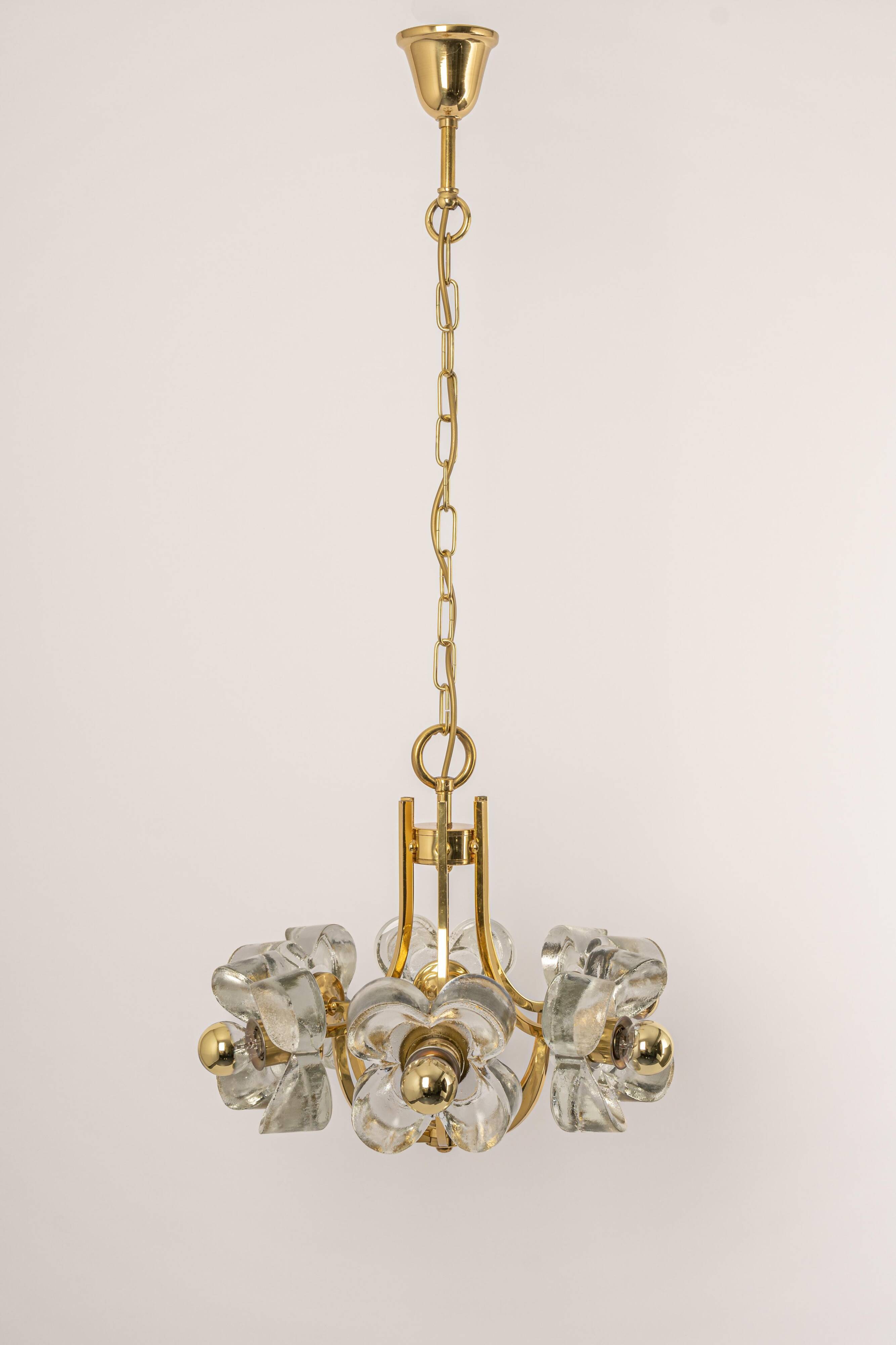 Large brass and crystal pendant light by Sische, Germany, 1970s.