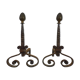 Pair of cast iron, wrought iron and brass chimney chenets. france 19th century