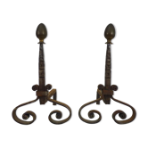 Pair of cast iron, wrought iron and brass chimney chenets. france 19th century