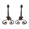 Pair of cast iron, wrought iron and brass chimney chenets. france 19th century