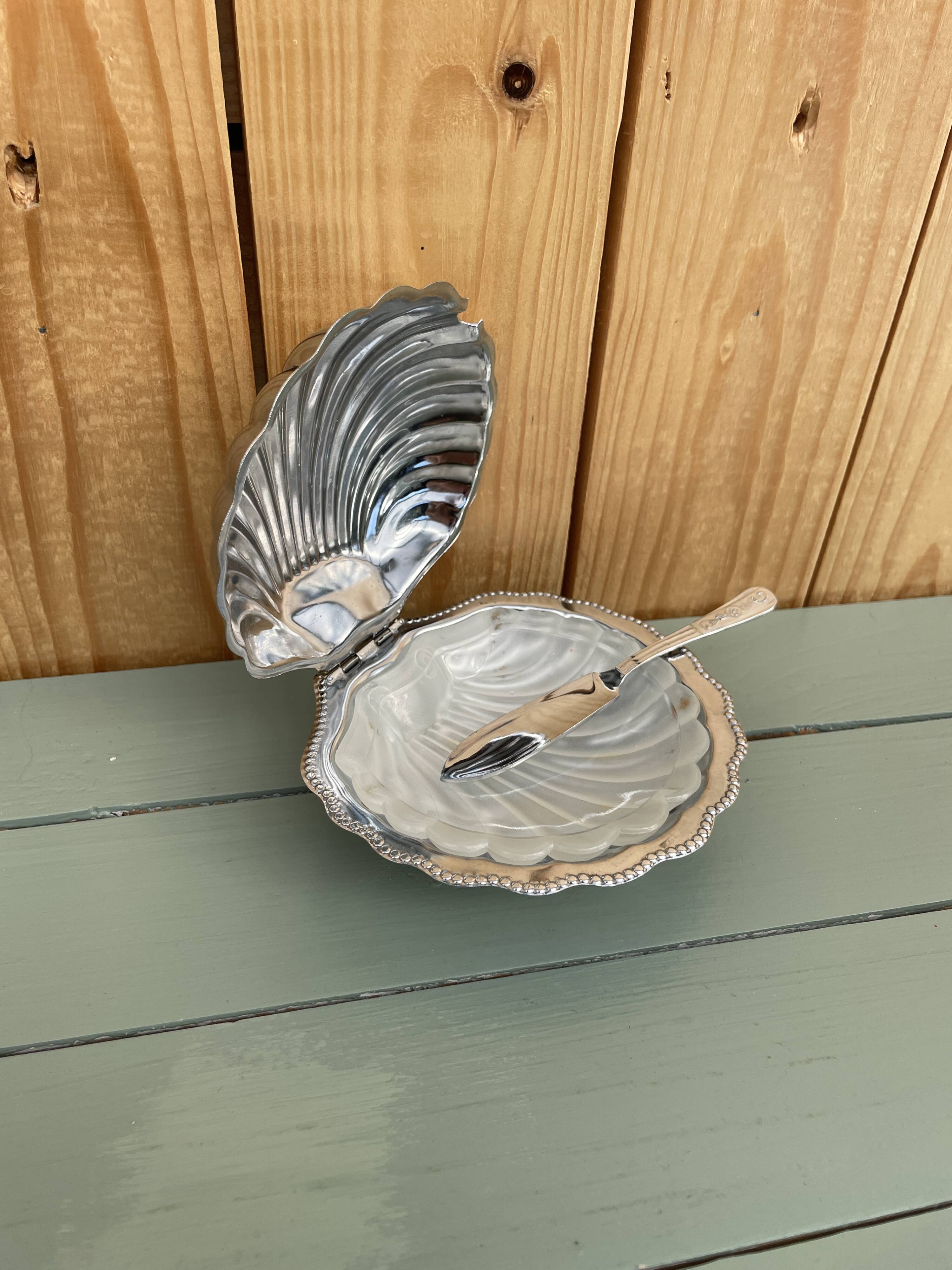 Beurrier vintage coquillage en métal argenté – élégant et original